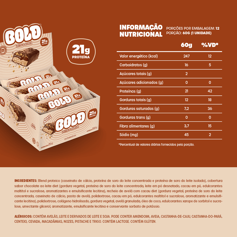 CAIXA B0LD LEITE & AVELÃ - 12 UNIDADES