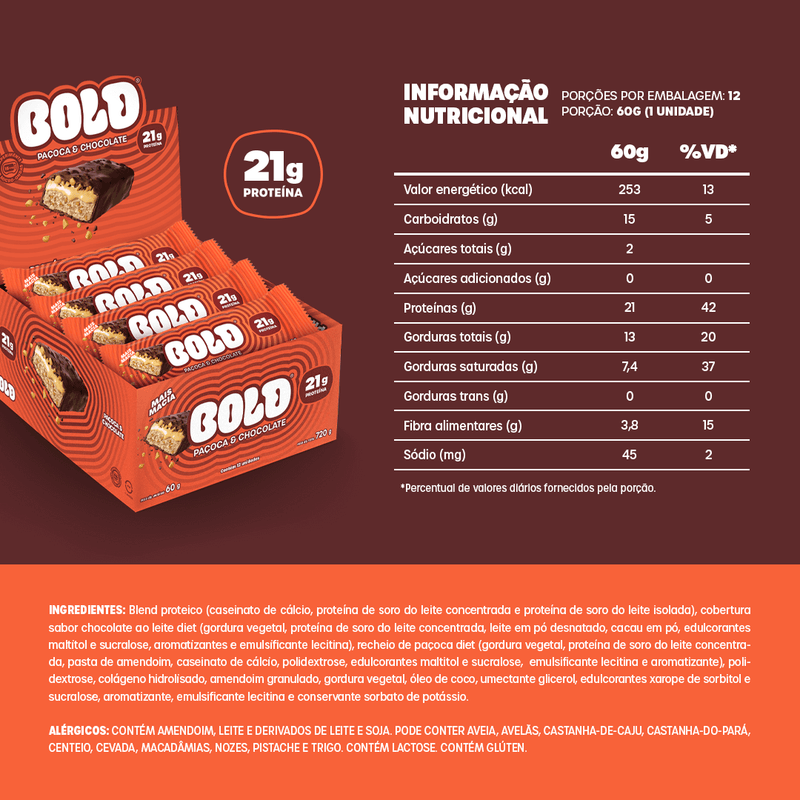 CAIXA B0LD PAÇOCA & CHOCOLATE - 12 UNIDADES